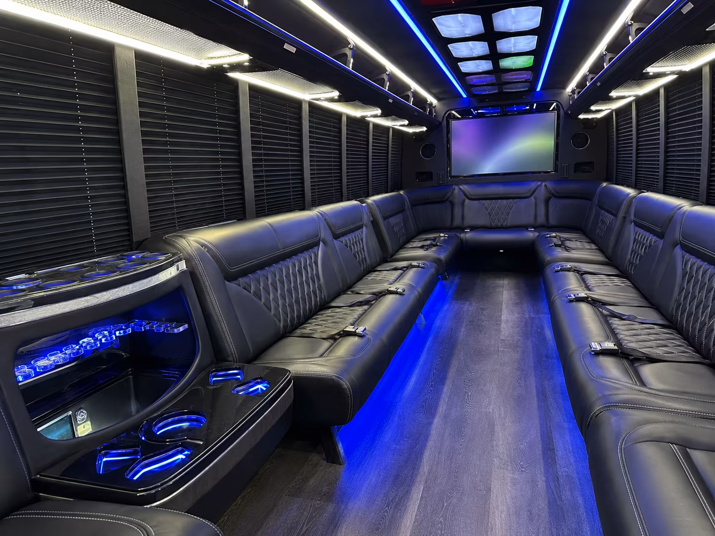 high point 20 passenger party bus inside