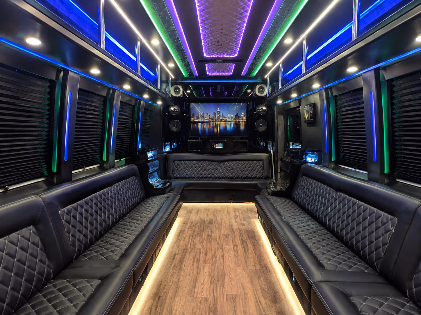 high point 25 passenger party bus interior